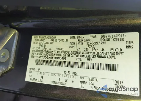 2015 Ford Escape Se from USA, damaged, VIN 1FMCU0GX0FUB96605